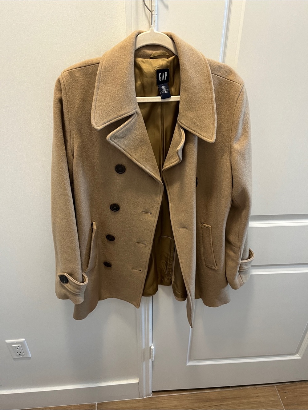 GAP Tan Wool-Blend Double-Breasted Peacoat